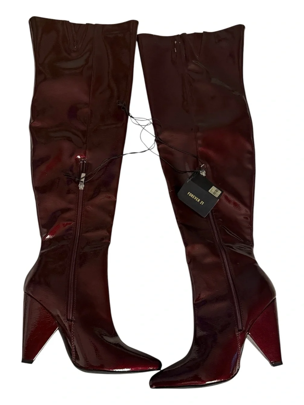 Forever 21 Sexy thigh high Burgundy Boots SleekPatent Over-the-Knee Heeled Boots